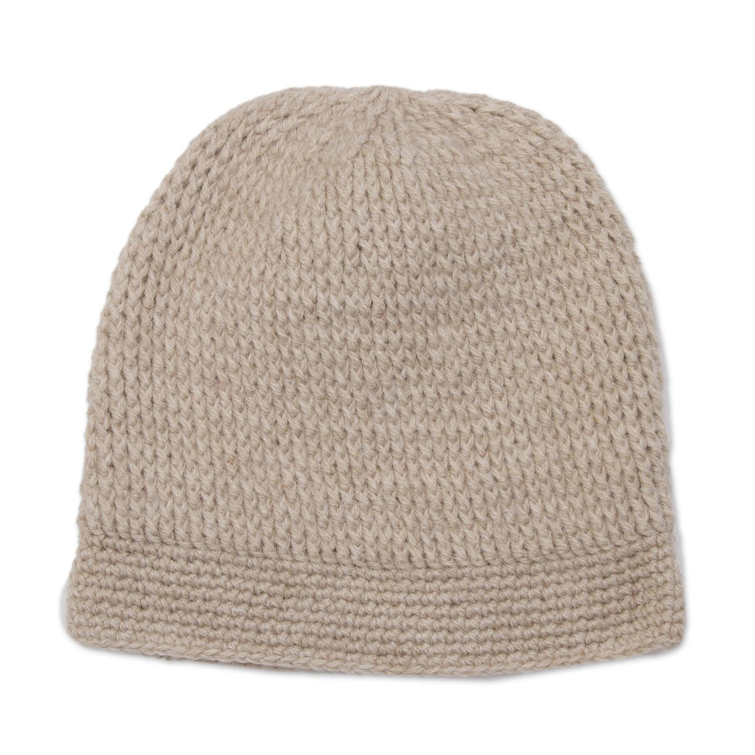Crocheted Alpaca Blend Hat and Scarf in Champagne from Peru - Royal Champagne