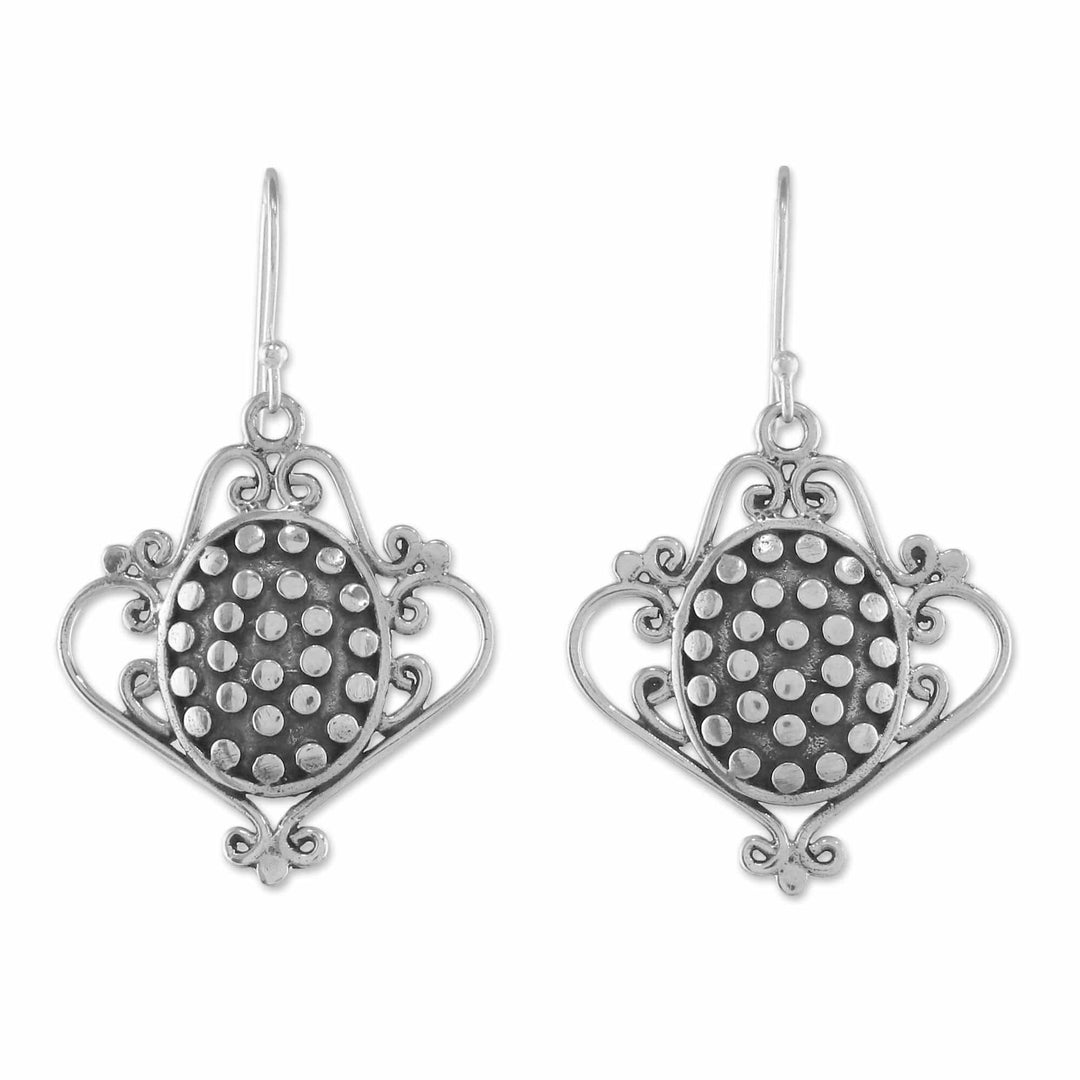 Sterling Silver Scrollwork and Oval with Dot Motif Earrings - Ladies' Tea