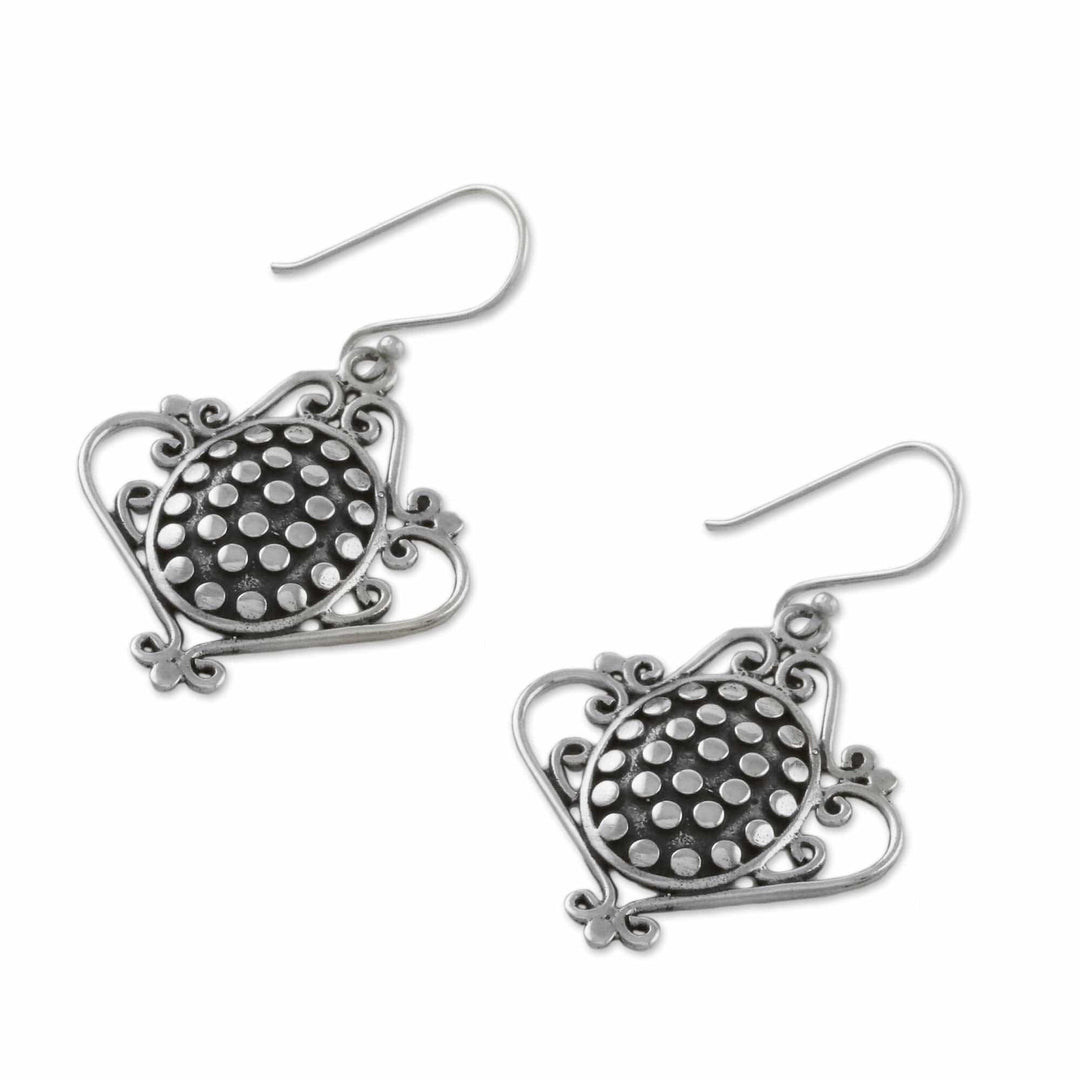 Sterling Silver Scrollwork and Oval with Dot Motif Earrings - Ladies' Tea