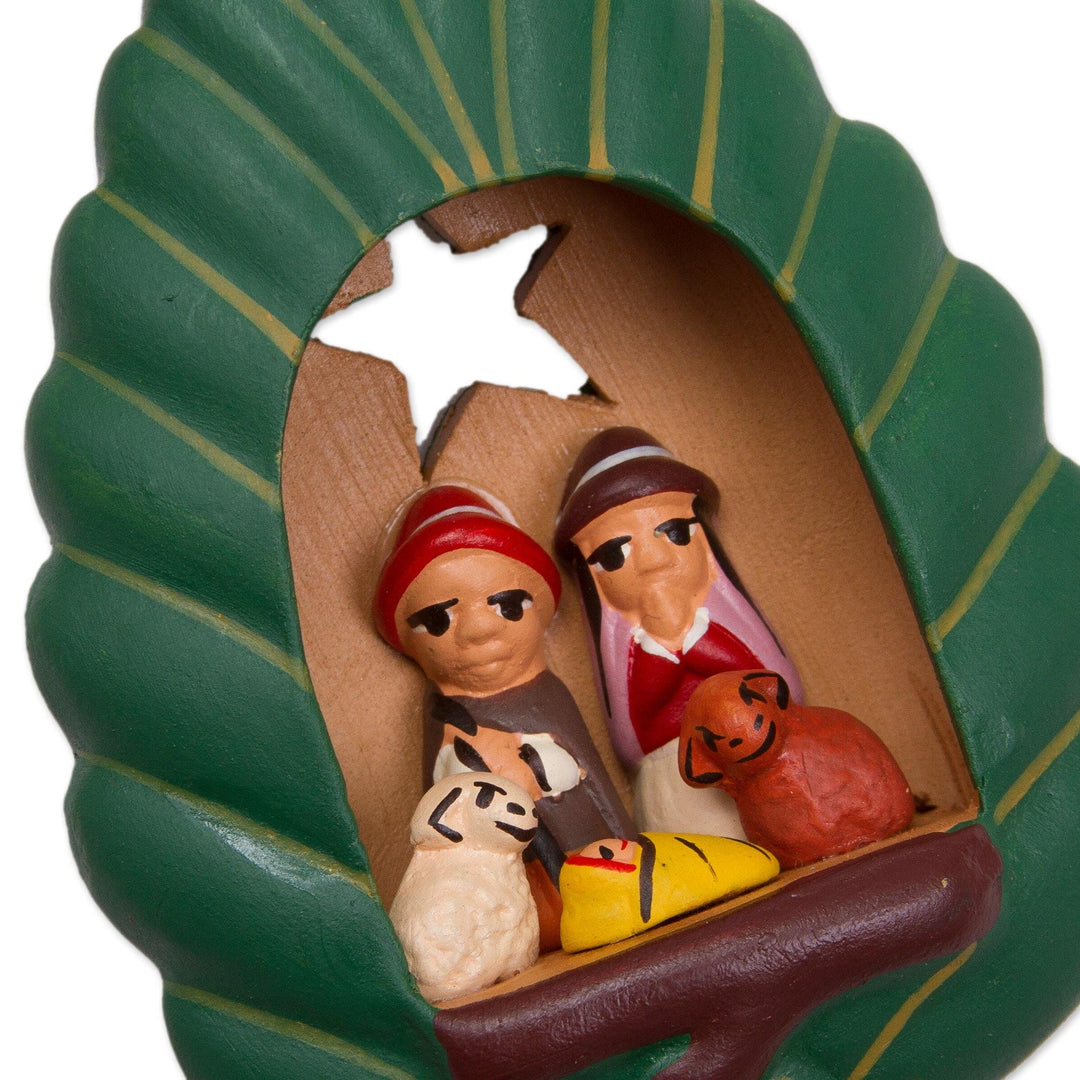 4 Handcrafted Ceramic Nativity Scene Christmas Ornaments - Forest Nativity