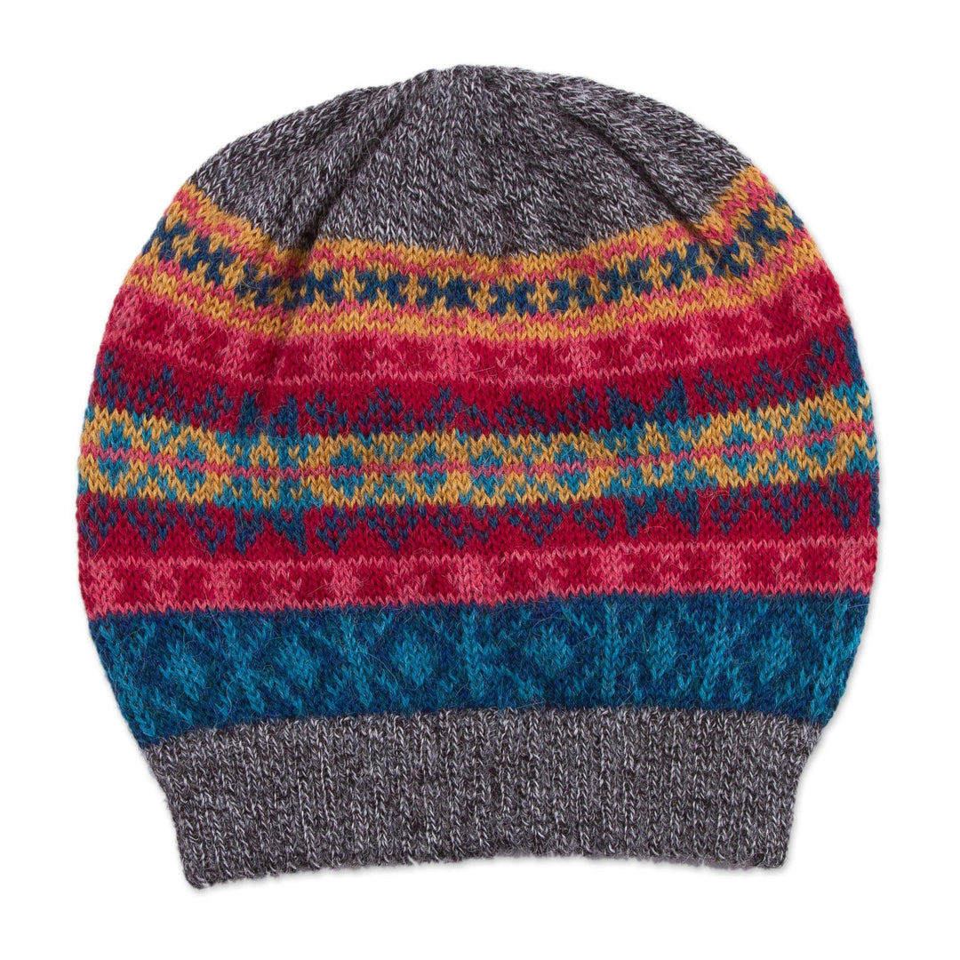 Multicolored Knit 100% Alpaca Hat from Peru - Multicolored Inca