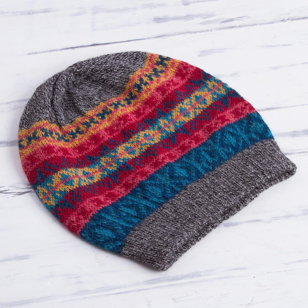 Multicolored Knit 100% Alpaca Hat from Peru - Multicolored Inca