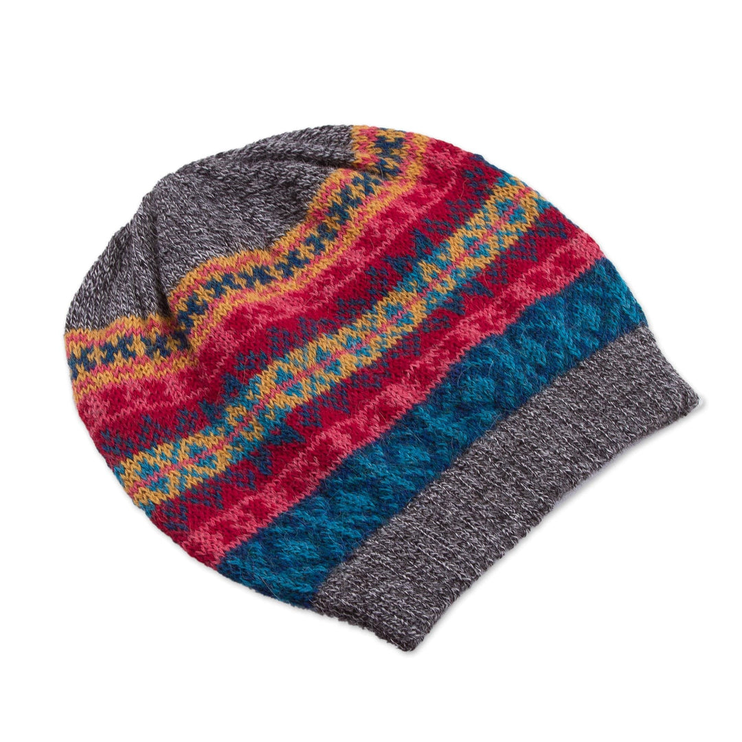 Multicolored Knit 100% Alpaca Hat from Peru - Multicolored Inca