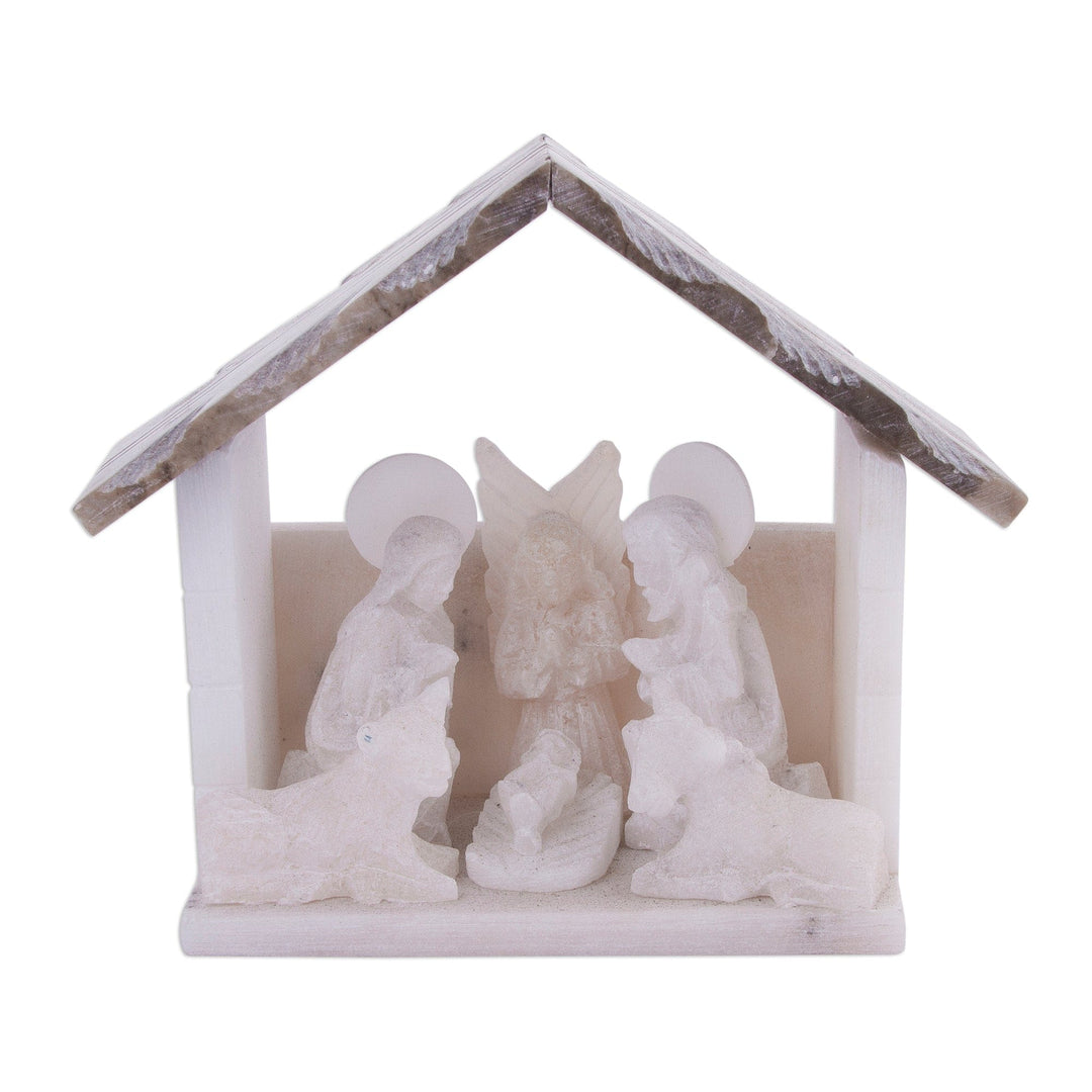 Handmade Stone Nativity Scene with a Brown Roof from Peru - Traditional Nativity in Brown