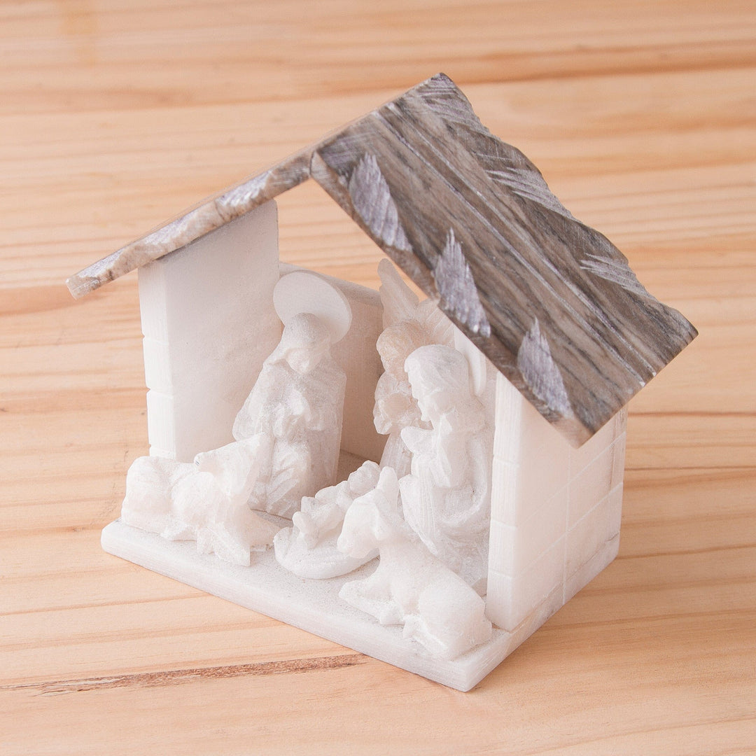 Handmade Stone Nativity Scene with a Brown Roof from Peru - Traditional Nativity in Brown
