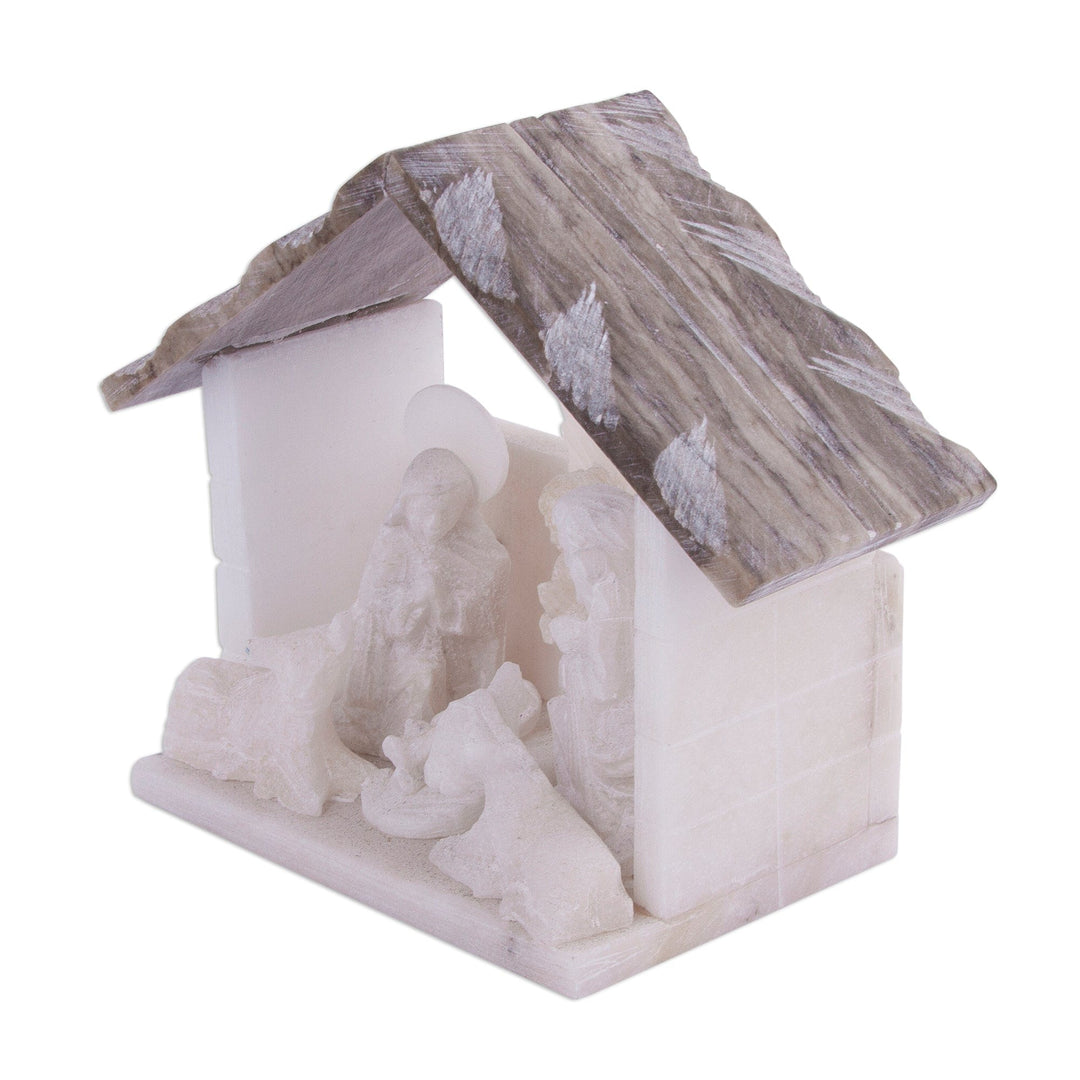 Handmade Stone Nativity Scene with a Brown Roof from Peru - Traditional Nativity in Brown