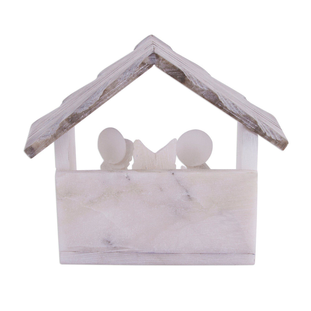 Handmade Stone Nativity Scene with a Brown Roof from Peru - Traditional Nativity in Brown