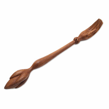 Lotus Flower Wood Hand Back Scratcher Hand Carved in Bali - Lotus Ease in Natural