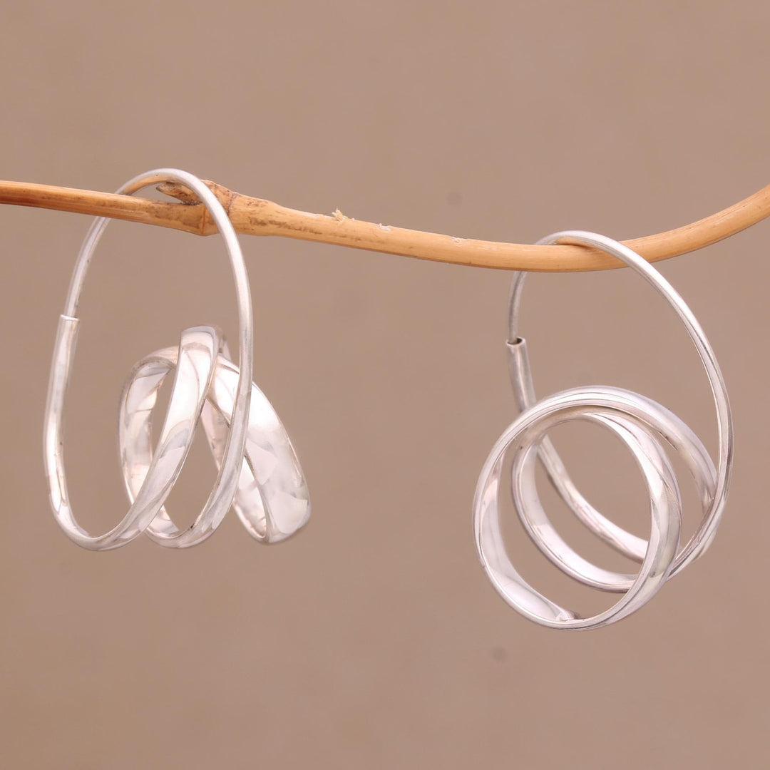 Modern Sterling Silver Hoop Earrings from Bali - Modern Curls