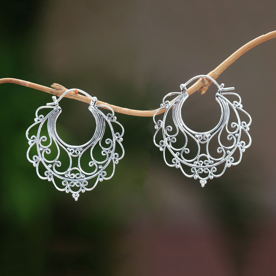 Sterling Silver Hoop Earrings Handcrafted in Bali - Graceful Glamour