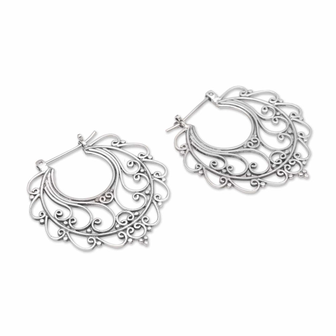 Sterling Silver Hoop Earrings Handcrafted in Bali - Graceful Glamour