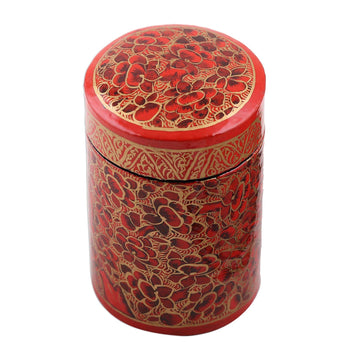 Hand-Painted Red and Gold Floral Wood Toothpick Holder - Red Floral Beauty