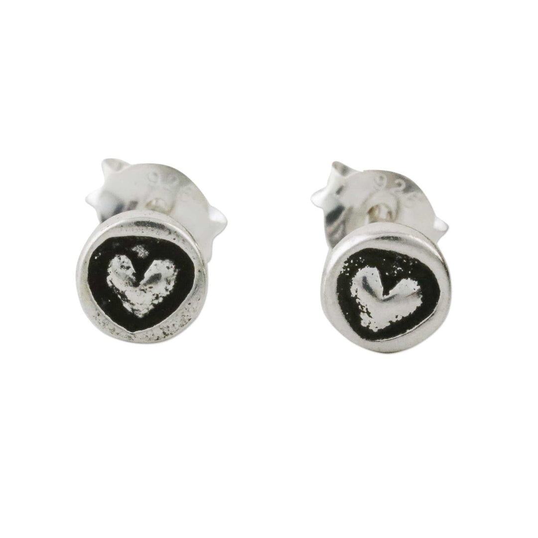 Sterling Silver Circle Frame Petite Heart Stud Earrings - Little Heart