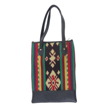 Handcrafted Ikat Jepara Leather Accent Cotton Shoulder Bag - Joyous Jepara