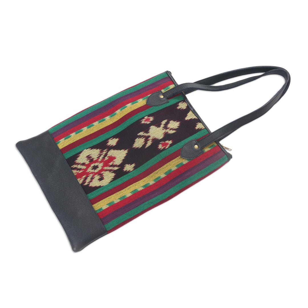Handcrafted Ikat Jepara Leather Accent Cotton Shoulder Bag - Joyous Jepara