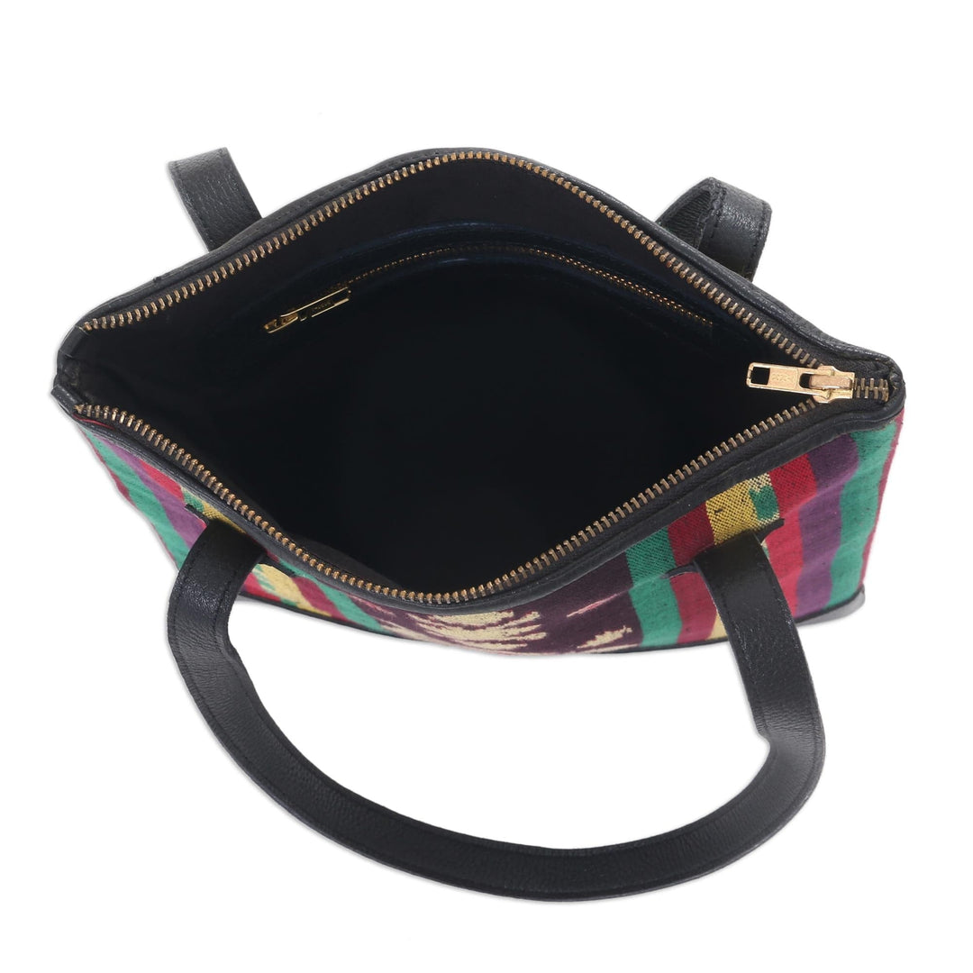 Handcrafted Ikat Jepara Leather Accent Cotton Shoulder Bag - Joyous Jepara