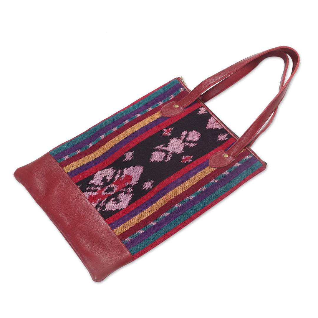 Handcrafted Jepara Ikat Leather Accent Cotton Shoulder Bag - Jepara Weave