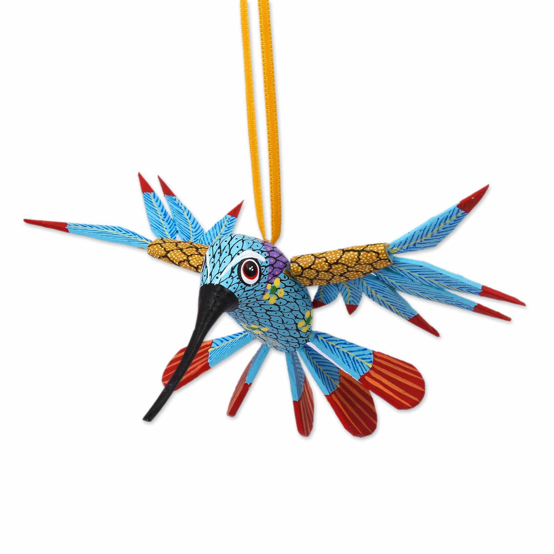 Handcrafted Copal Wood Alebrije Bird Ornament - Hummingbird Song