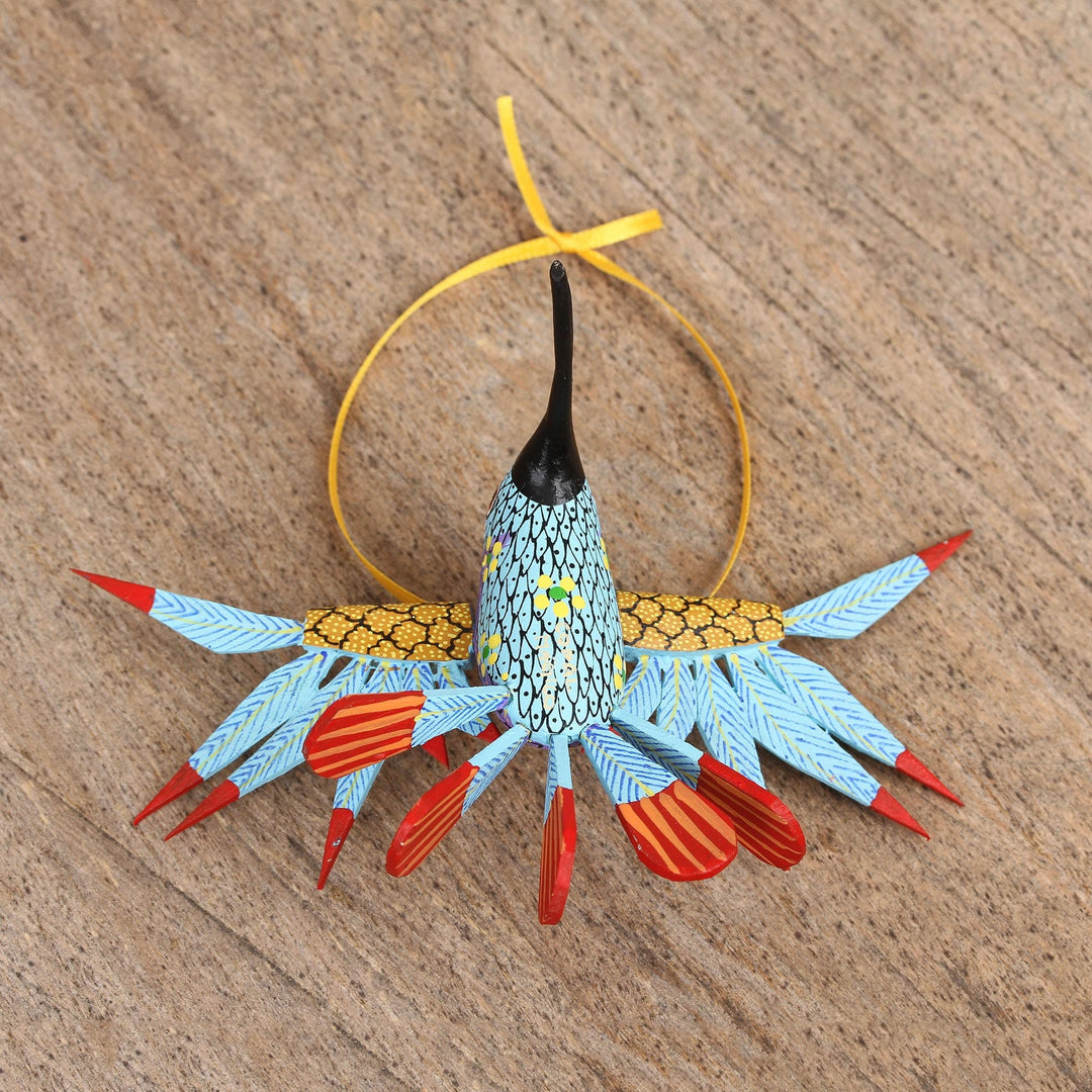 Handcrafted Copal Wood Alebrije Bird Ornament - Hummingbird Song
