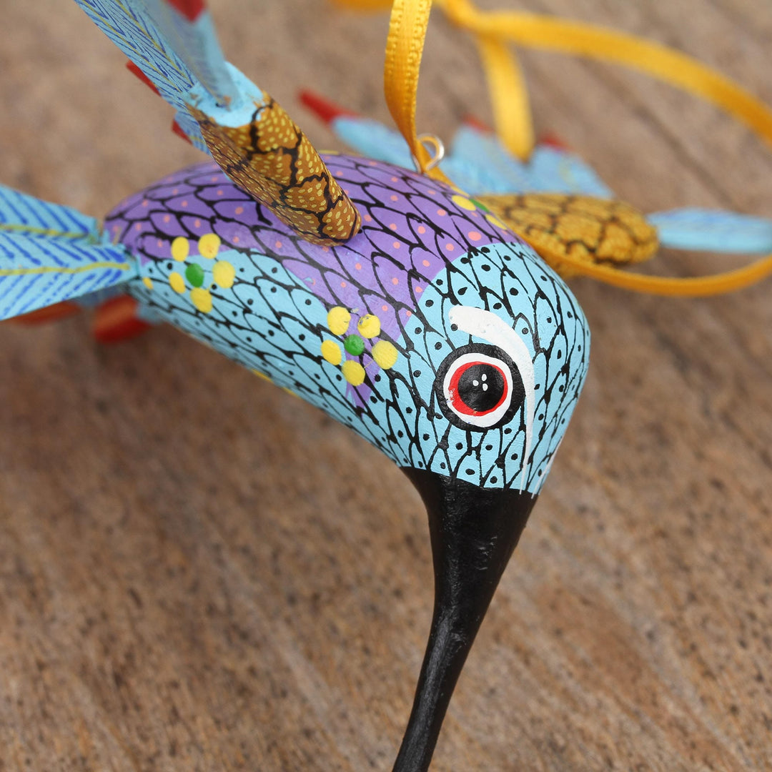 Handcrafted Copal Wood Alebrije Bird Ornament - Hummingbird Song