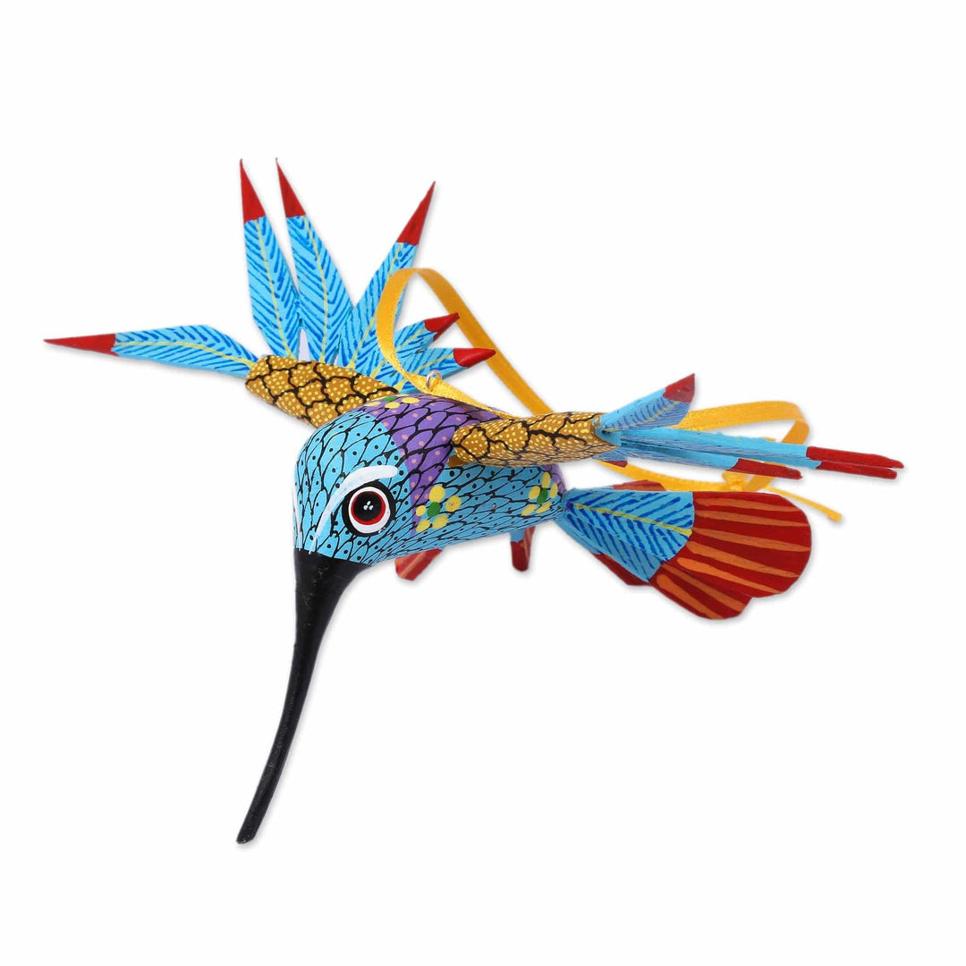 Handcrafted Copal Wood Alebrije Bird Ornament - Hummingbird Song