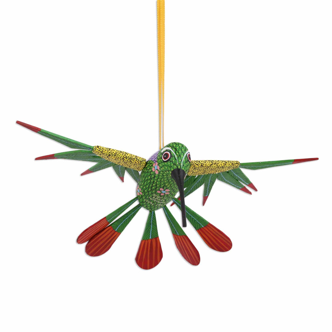 Wood Alebrije Hummingbird Ornament from Mexico - Natural Flight