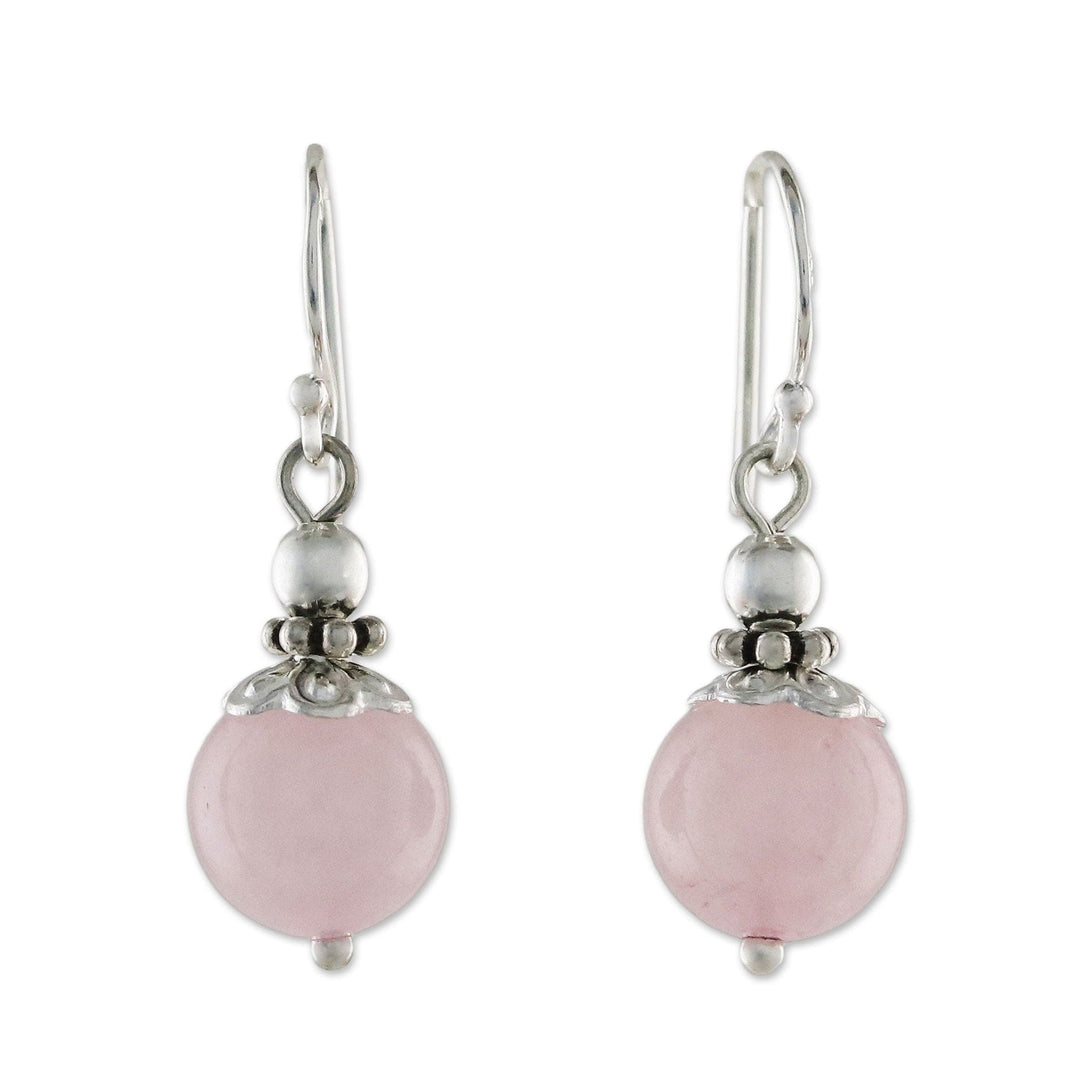 Handcrafted Rose Quartz and Sterling Silver Dangle Earrings - Candy Cloud