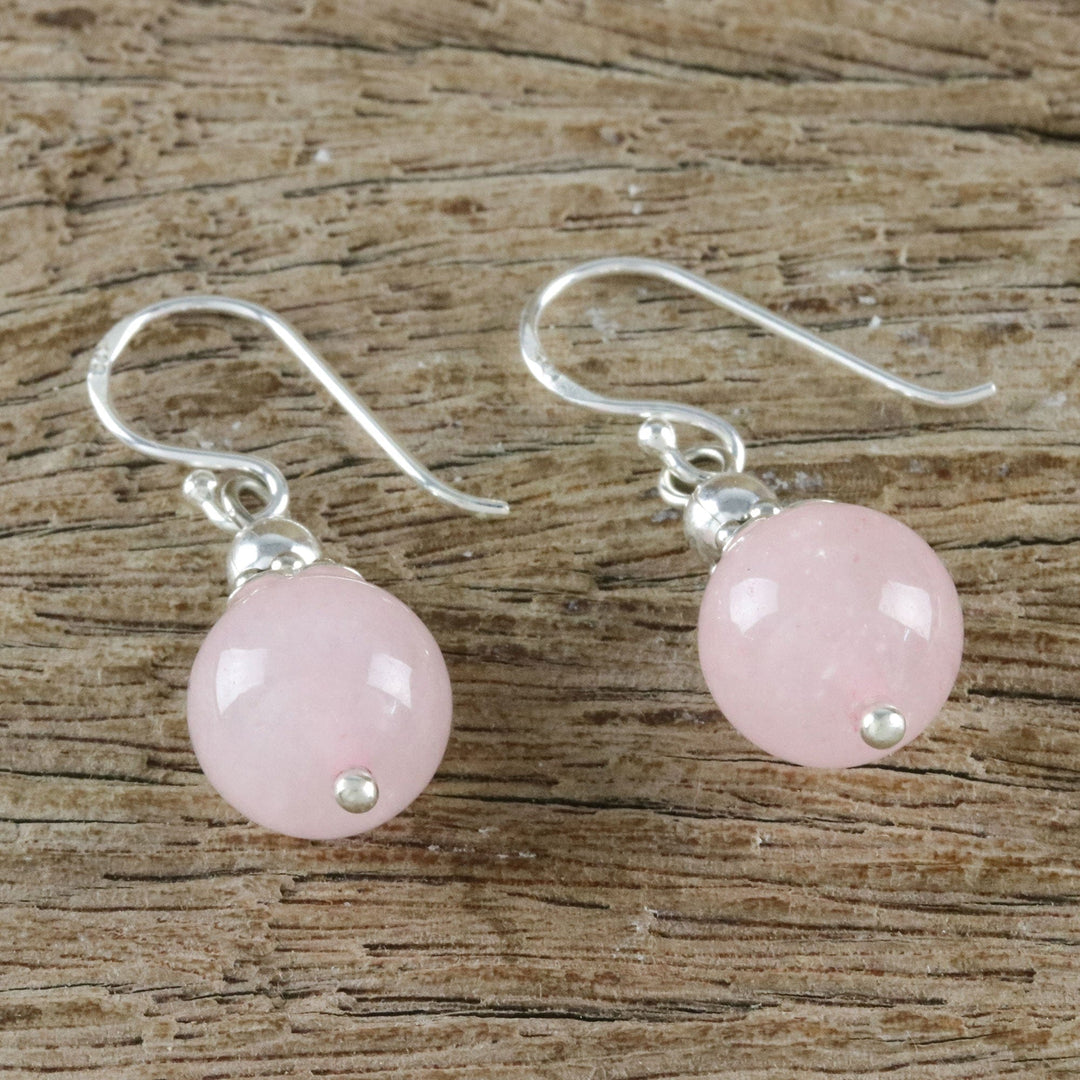 Handcrafted Rose Quartz and Sterling Silver Dangle Earrings - Candy Cloud