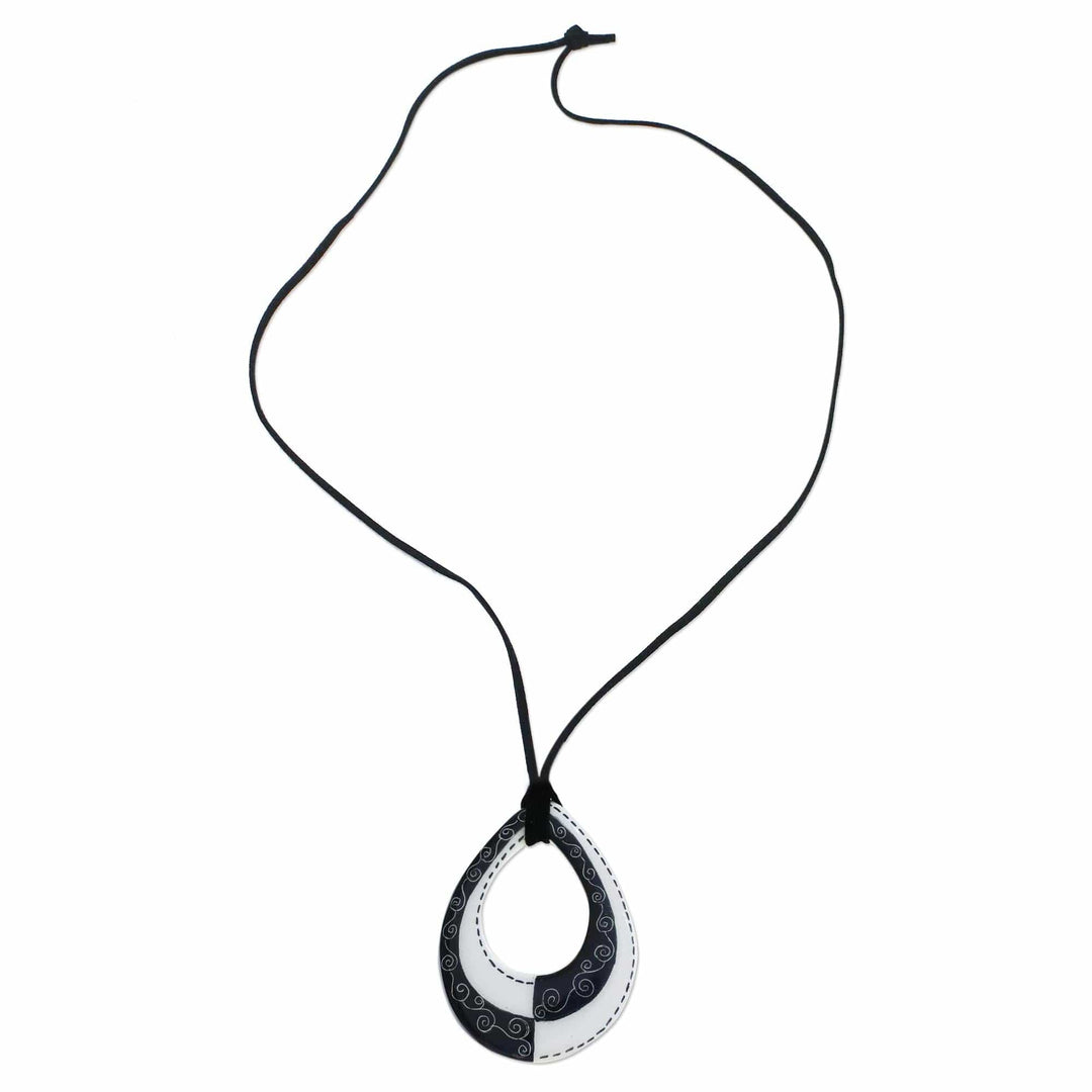 Adjustable Black and White Ceramic Teardrop Pendant Necklace - Monochrome Magic