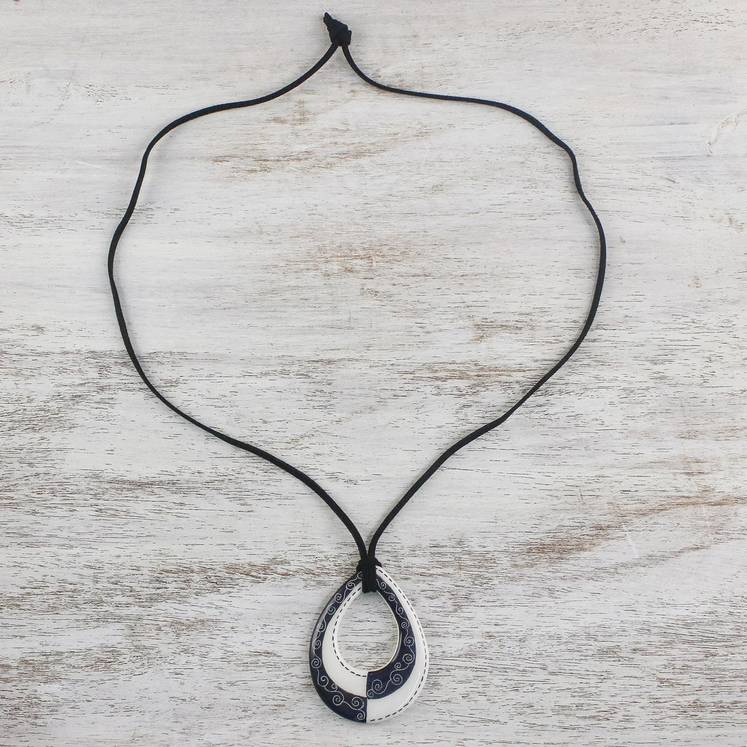 Adjustable Black and White Ceramic Teardrop Pendant Necklace - Monochrome Magic