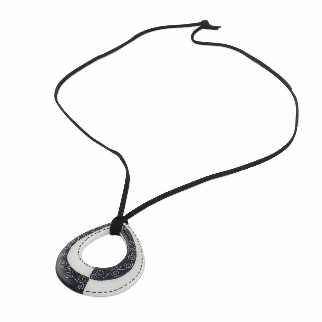 Adjustable Black and White Ceramic Teardrop Pendant Necklace - Monochrome Magic