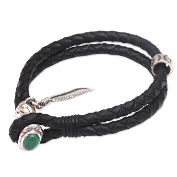 Turquoise and Leather Braided Wristband Bracelet from Bali - Feather of Bravery