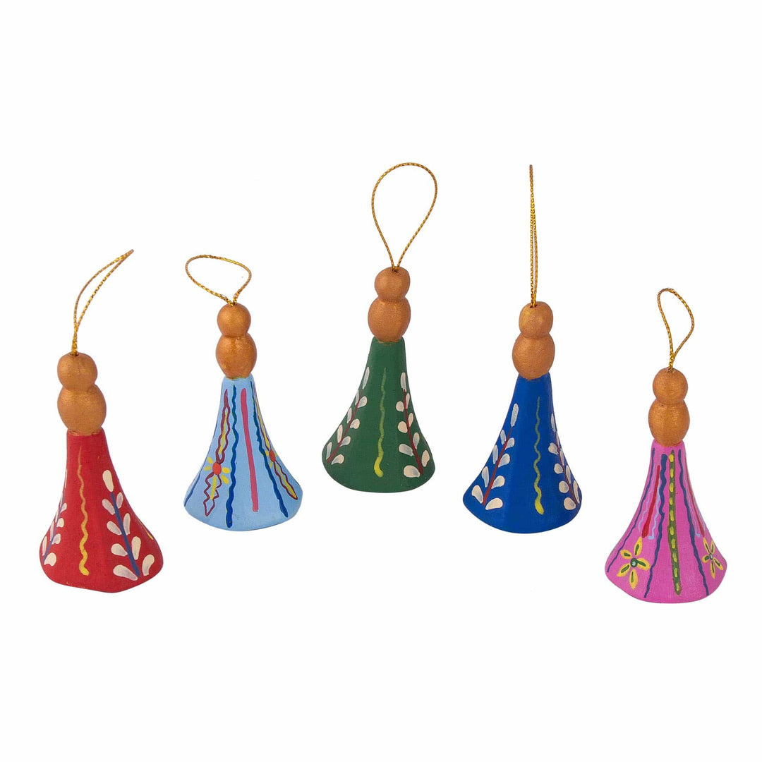 Five Assorted Ceramic Bell Ornaments from Peru - Rainbow Bells