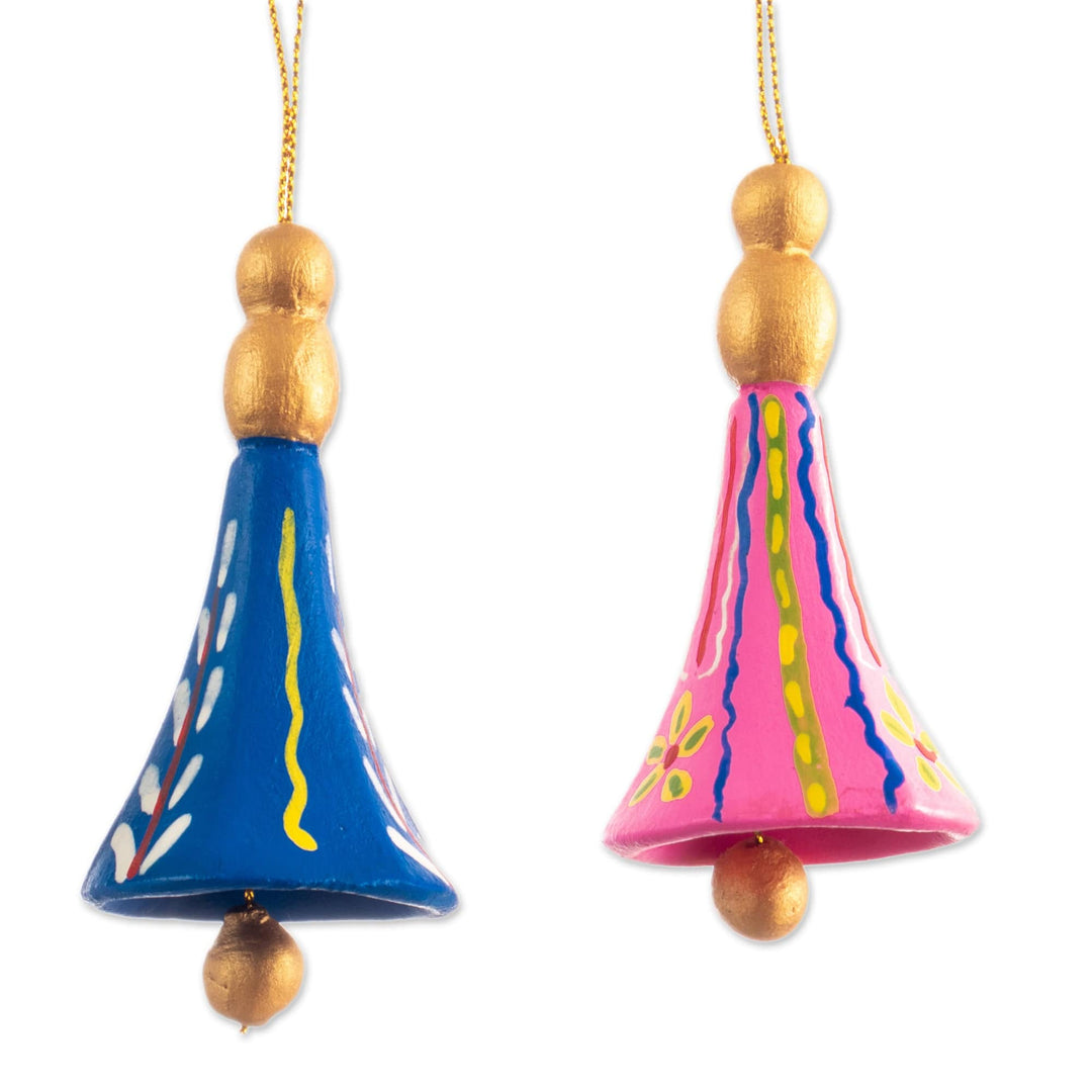 Five Assorted Ceramic Bell Ornaments from Peru - Rainbow Bells