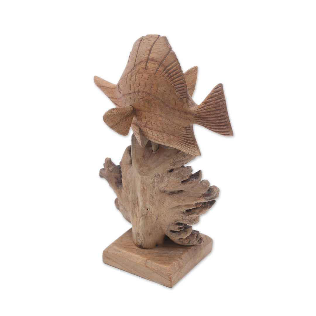 Hand-Carved Jempinis Wood Swimming Tang Fish Sculpture - Tang Fish