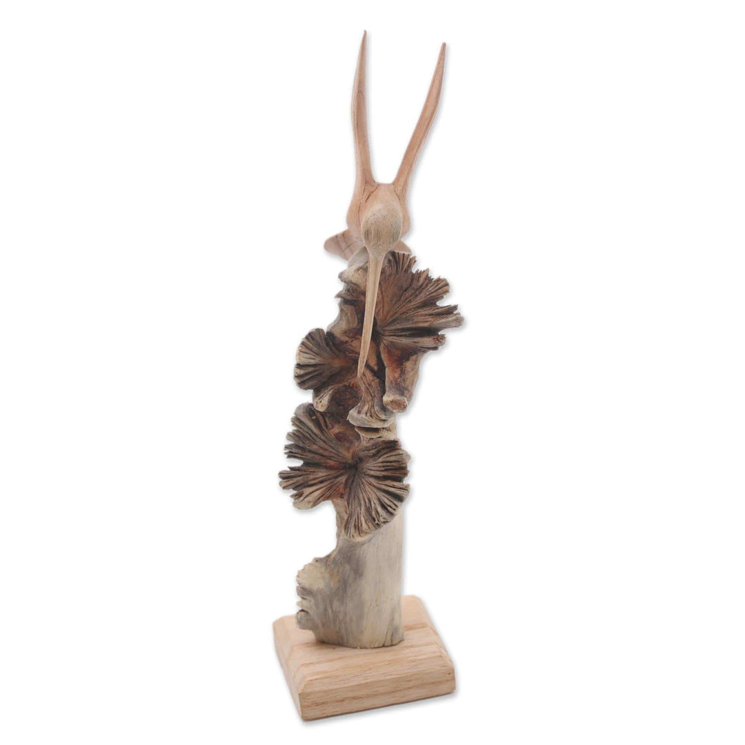 Hand-Carved Flying Hummingbird Jempinis Wood Sculpture - Hummingbird Flight