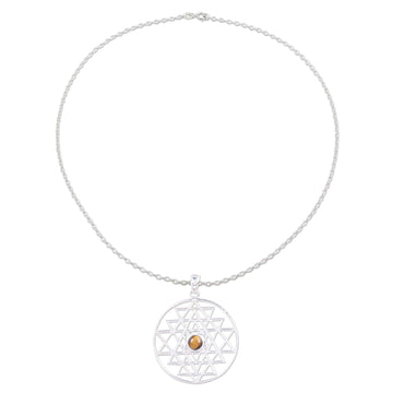 Yoga Inspired Sterling Silver Tiger's Eye Pendant Necklace - Centered Energy