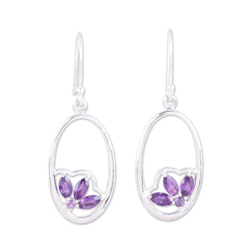 Handcrafted Amethyst Sterling Silver Oval Dangle Earrings - Petite Violet