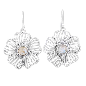 Sterling Silver Labradorite Celestial Floral Dangle Earrings - Celestial Flowers