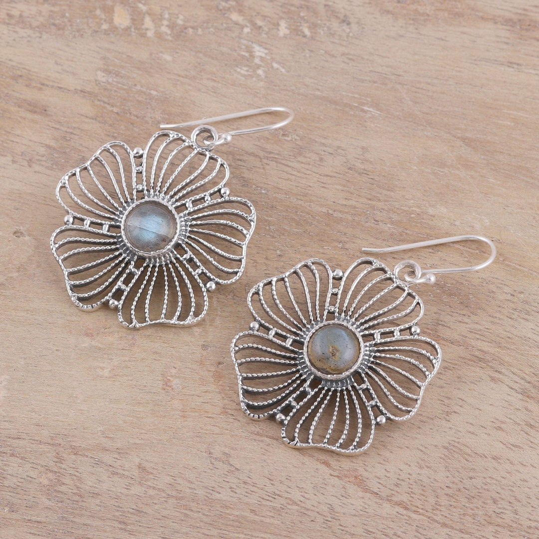 Sterling Silver Labradorite Celestial Floral Dangle Earrings - Celestial Flowers