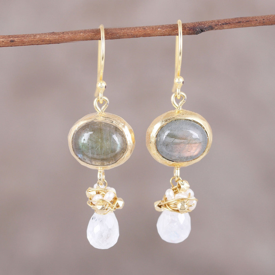 22k Gold Plated Multi-Gemstone Dangle Earrings - Ethereal Majesty