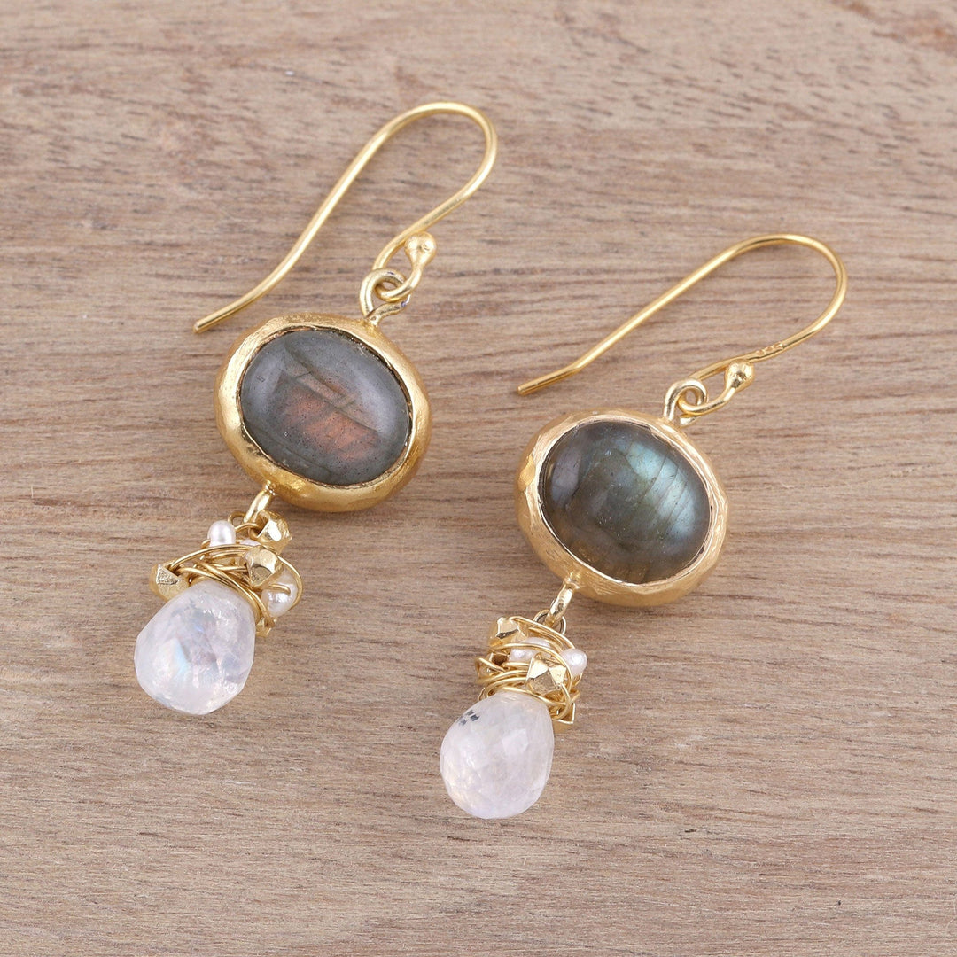 22k Gold Plated Multi-Gemstone Dangle Earrings - Ethereal Majesty