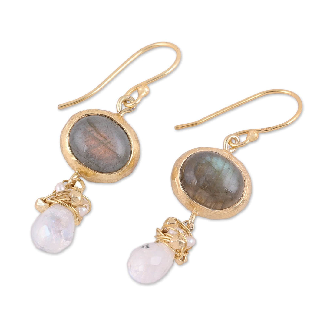 22k Gold Plated Multi-Gemstone Dangle Earrings - Ethereal Majesty