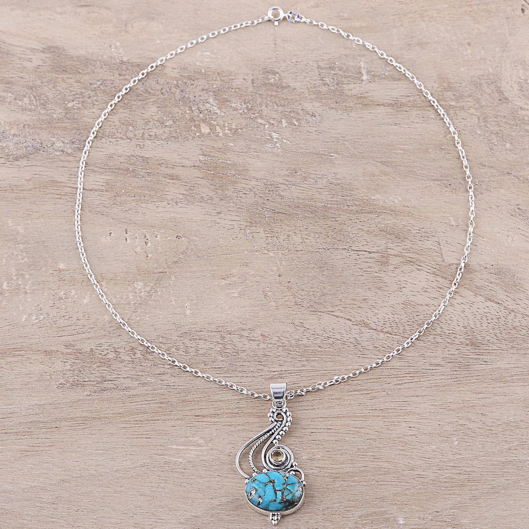 Sterling Silver Composite Turquoise Citrine Necklace - Friendship Token