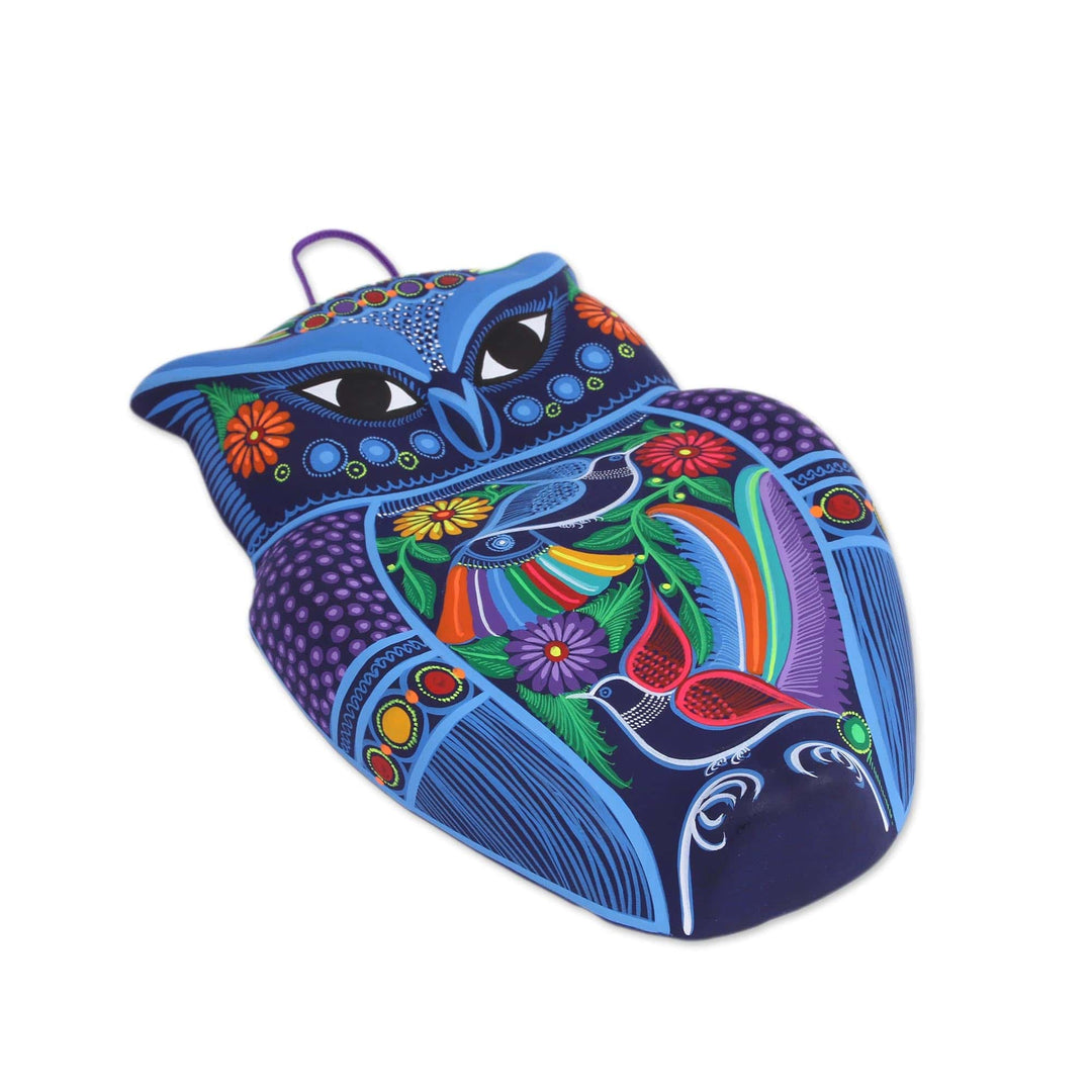 Hand Painted Colorful Ceramic Owl with Birds and Flowers - Twilight Owl