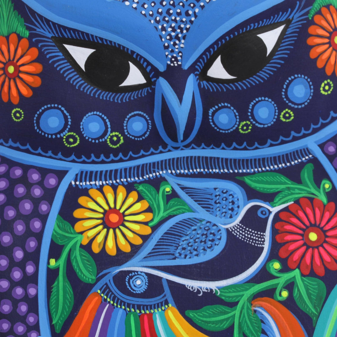 Hand Painted Colorful Ceramic Owl with Birds and Flowers - Twilight Owl