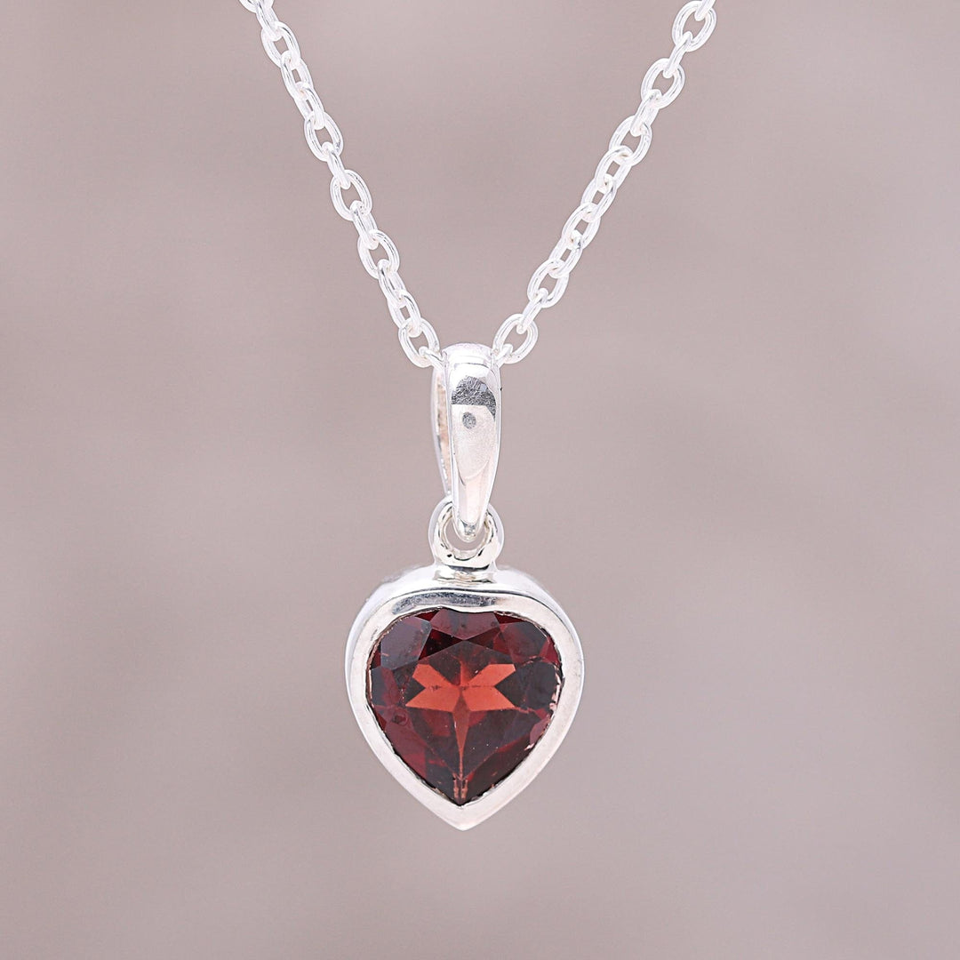 Sterling Silver Red Garnet Flaming Heart Pendant Necklace - Flaming Heart