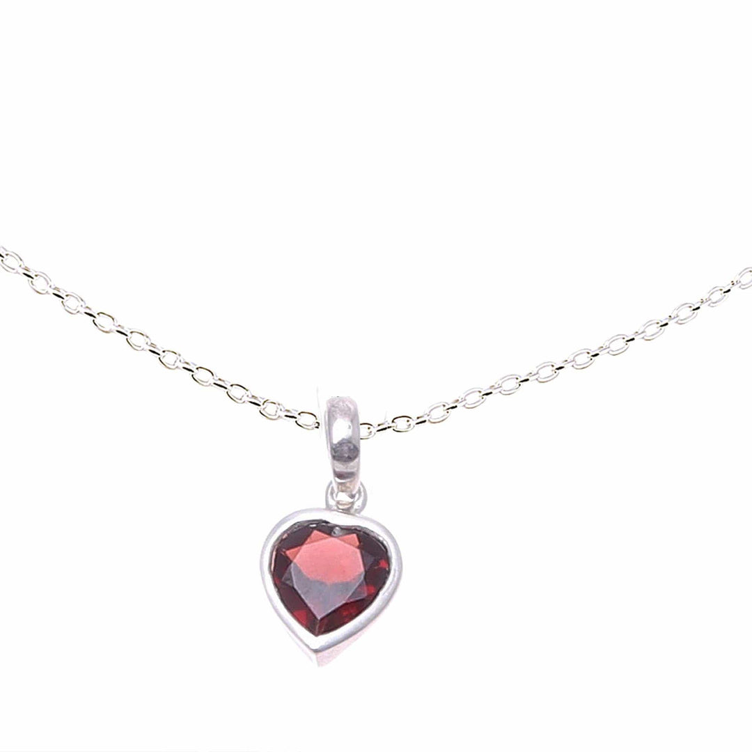 Sterling Silver Red Garnet Flaming Heart Pendant Necklace - Flaming Heart