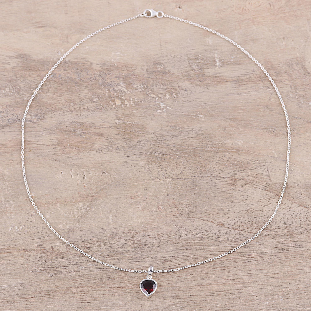 Sterling Silver Red Garnet Flaming Heart Pendant Necklace - Flaming Heart