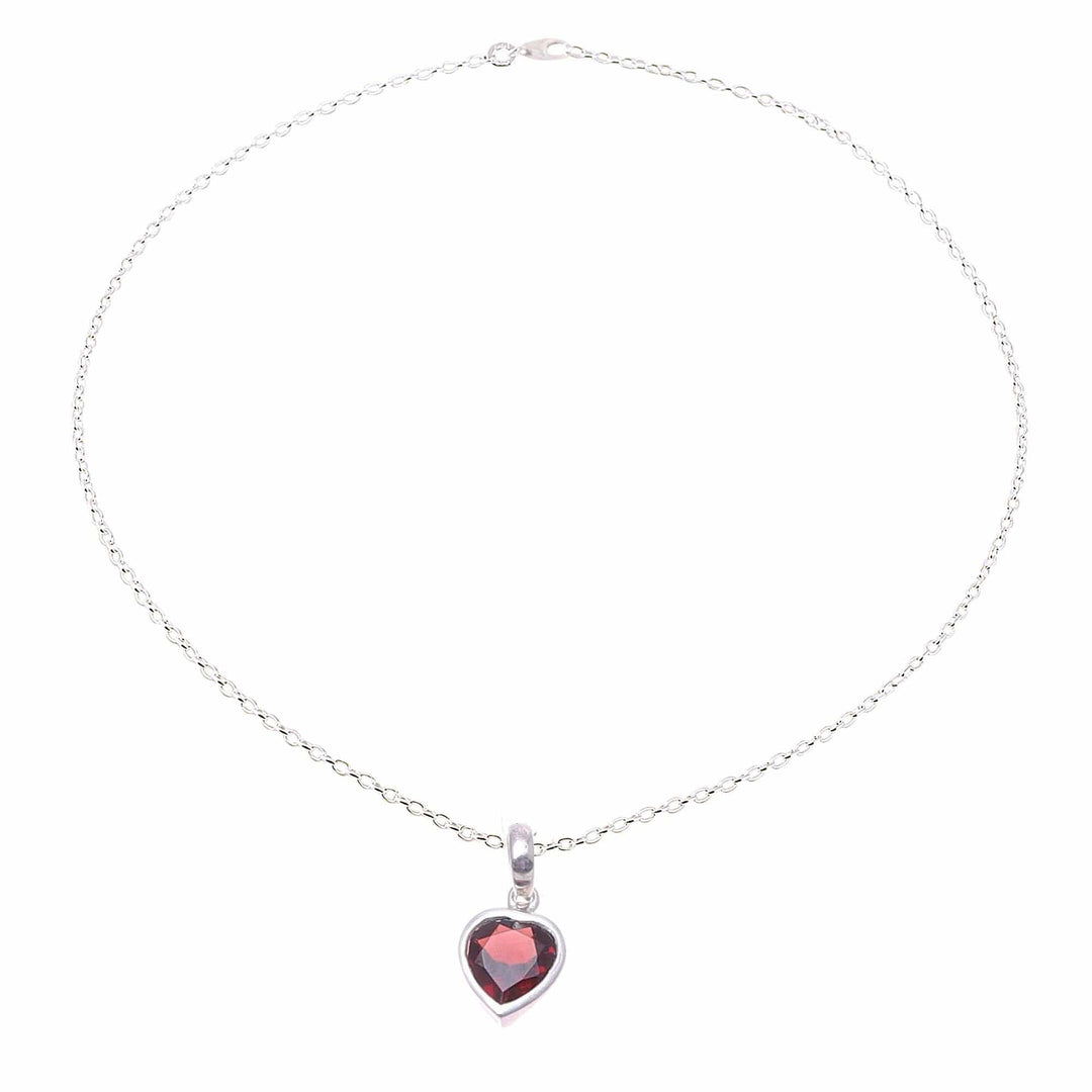 Sterling Silver Red Garnet Flaming Heart Pendant Necklace - Flaming Heart